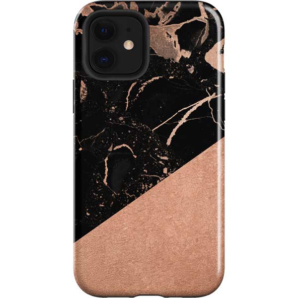 Black and Rose Gold Marble Split Apple Impact Case